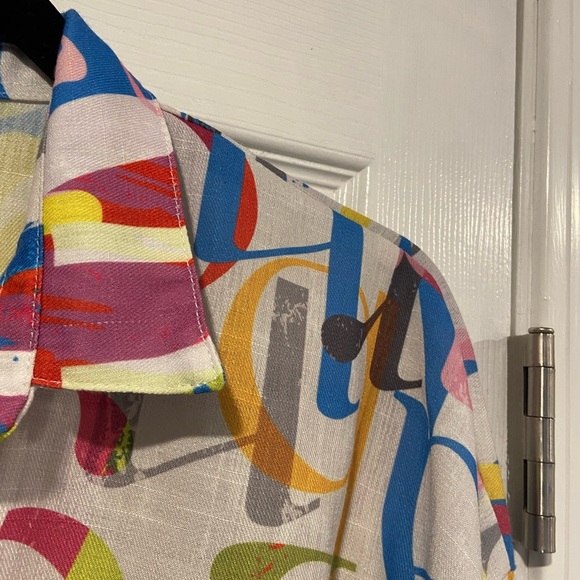 VTG Colorful Alphabet Blue Colorblock Size 2X Button Down Collared Shirt - Picture 10 of 10